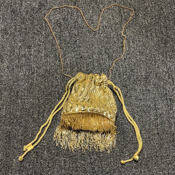 Handbags - Elegant Gold Drawstring Evening Bag